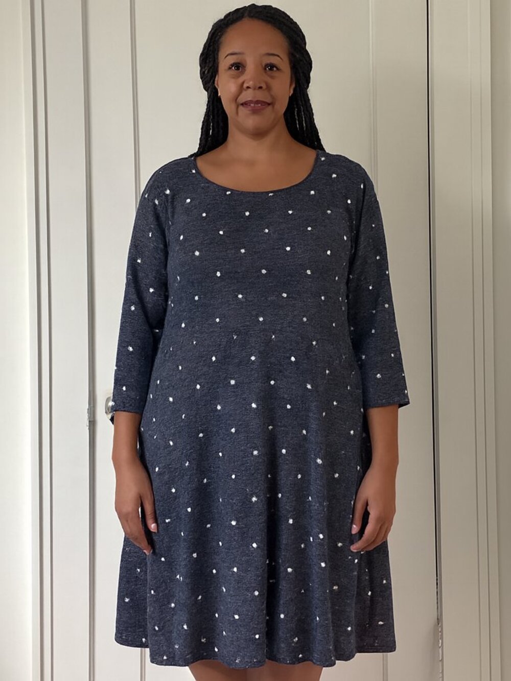 Le Lis Polka Dot 3/4 Sleeve Gray Dress Size 2XL Blue/Grey